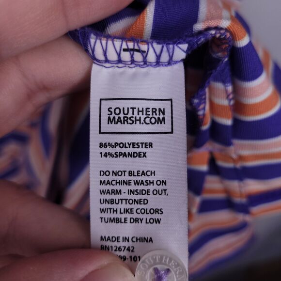 Southern Marsh Polo Shirt Mens Medium Striped Purple, Orange - Picture 12 of 13